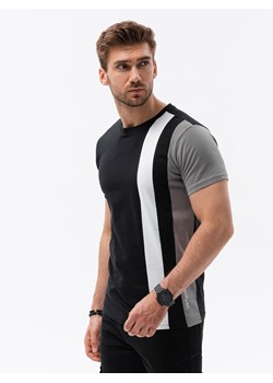 T-shirt męski z pionowymi kontrastowymi elementami - czarny V1 OM-TSCT-22SS-006 ze sklepu ombre w kategorii T-shirty męskie - zdjęcie 173710641