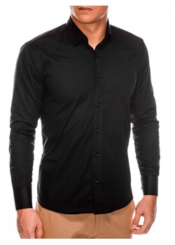 Koszula męska z długim rękawem SLIM FIT - czarna K504 ze sklepu ombre w kategorii Koszule męskie - zdjęcie 173710661