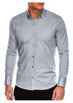 Koszula męska z długim rękawem SLIM FIT - szara K504 ze sklepu ombre w kategorii Koszule męskie - zdjęcie 173710663