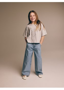 Reserved - Jeansy wide leg z aplikacją - niebieski ze sklepu Reserved w kategorii Spodnie dziewczęce - zdjęcie 173711060
