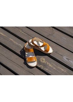 Skórzane sandały damskie na rzepy - Helios 136, jasnobrązowe ze sklepu ulubioneobuwie w kategorii Sandały damskie - zdjęcie 173711442