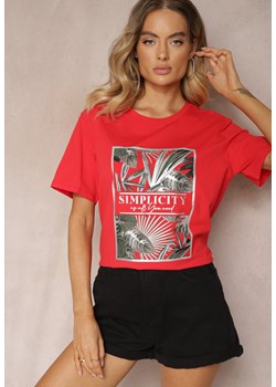 Czerwony T-shirt z Bawełny z Krótkim Rękawem i Nadrukiem Silifea ze sklepu Renee odzież w kategorii Bluzki damskie - zdjęcie 173714691