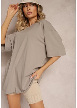Beżowy T-shirt z Krótkim Rękawem z Bawełny Bavima ze sklepu Renee odzież w kategorii Bluzki damskie - zdjęcie 173714701