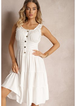 Biała Taliowana Bawełniana Sukienka na Ramiączkach Ozdobiona Guzikami Vimania ze sklepu Renee odzież w kategorii Sukienki - zdjęcie 173714711