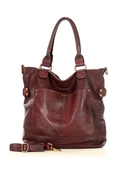 Torebka skórzana XL shopper vintage bag z kieszeniami vera pelle - MARCO MAZZINI burgund ze sklepu Verostilo w kategorii Torby Shopper bag - zdjęcie 173717170