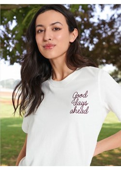 Sinsay - Koszulka z haftem - kremowy ze sklepu Sinsay w kategorii Bluzki damskie - zdjęcie 173720321