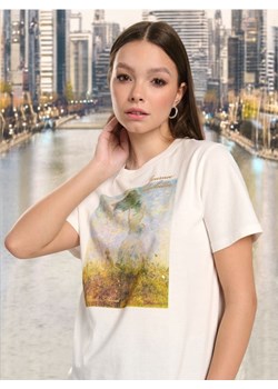 Sinsay - Koszulka bawełniana z nadrukiem - kremowy ze sklepu Sinsay w kategorii Bluzki damskie - zdjęcie 173720322