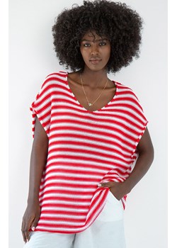 Bluzka damska w paski czerwono-białe F1863, Kolor czerwono-biały, Rozmiar one size, Fobya ze sklepu Primodo w kategorii Bluzki damskie - zdjęcie 173722963