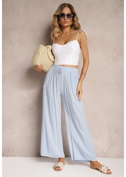 Jasnoniebieskie Szerokie Spodnie z Gumką i Wiązaniem w Pasie Gamina ze sklepu Renee odzież w kategorii Spodnie damskie - zdjęcie 173726850