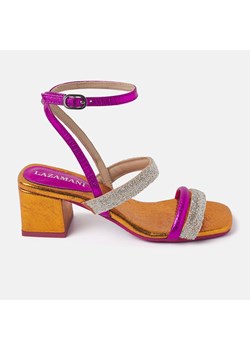 Lazamani Skórzane sandały w kolorze złoto-srebrno-fioletowym na obcasie ze sklepu Limango Polska w kategorii Sandały damskie - zdjęcie 173728120