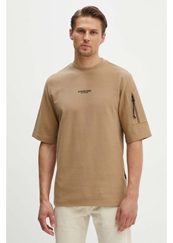 G-Star Raw t-shirt bawełniany męski kolor beżowy z aplikacją D24705-D617 ze sklepu ANSWEAR.com w kategorii T-shirty męskie - zdjęcie 173729993