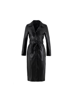 Klasyczny damski płaszcz skórzany z paskiem czarny ze sklepu WITTCHEN w kategorii Płaszcze damskie - zdjęcie 173730114