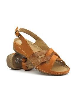 Skórzane sandały damskie - HELIOS Komfort 134, jasnobrązowe ze sklepu ulubioneobuwie w kategorii Sandały damskie - zdjęcie 173730162