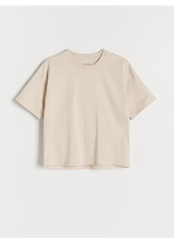 Reserved - Bawełniany t-shirt - beżowy ze sklepu Reserved w kategorii Bluzki dziewczęce - zdjęcie 173730611