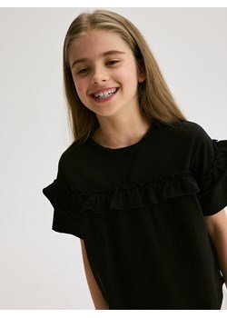 Reserved - T-shirt z falbaną - czarny ze sklepu Reserved w kategorii Bluzki dziewczęce - zdjęcie 173730643