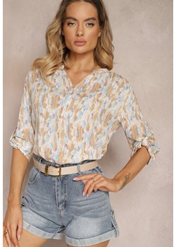 Beżowa Wiskozowa Bluzka o Koszulowym Kroju z Długim Rękawem Emanulla ze sklepu Renee odzież w kategorii Koszule damskie - zdjęcie 173731182