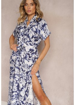 Niebiesko-Biała Sukienka Taliowana z Gumką w Talii Nasilena ze sklepu Renee odzież w kategorii Sukienki - zdjęcie 173731322