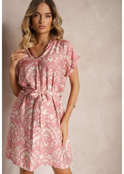 Różowa Sukienka o Pudełkowym Kroju z Materiałowym Paskiem w Talii Namsionne ze sklepu Renee odzież w kategorii Sukienki - zdjęcie 173731332
