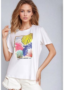 Biały Klasyczny Bawełniany T-shirt z Wakacyjnym Nadrukiem Zaronea ze sklepu Born2be Odzież w kategorii Bluzki damskie - zdjęcie 173731582