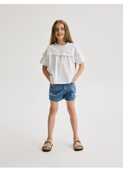 Reserved - T-shirt z falbaną - złamana biel ze sklepu Reserved w kategorii Bluzki dziewczęce - zdjęcie 173734653