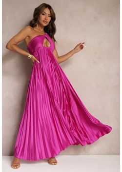 Fioletowa Asymetryczna Sukienka Plisowana na Jedno Ramię z Gumką w Talii Elashay ze sklepu Renee odzież w kategorii Sukienki - zdjęcie 173735054