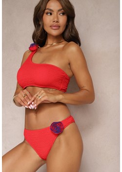 Czerwone Bikini 2-Częściowe Asymetryczny Stanik i Majtki z Aplikacjami Kwiatu Namsilea ze sklepu Renee odzież w kategorii Stroje kąpielowe - zdjęcie 173735233