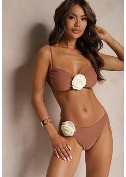 Brązowe Bikini z Wiązaną Górą Ozdobione Kwiatowymi Aplikacjami Rivashan ze sklepu Renee odzież w kategorii Stroje kąpielowe - zdjęcie 173735953