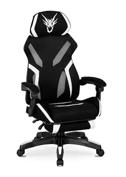 Czarno-biały fotel z podnóżkiem dla gracza - Olfi ze sklepu Edinos.pl w kategorii Krzesła biurowe - zdjęcie 173736304