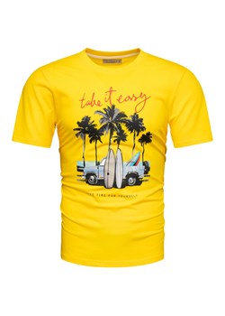 Koszulka bawełniana męska t-shirt z printem żółty Recea ze sklepu Recea.pl w kategorii T-shirty męskie - zdjęcie 173737813