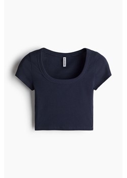 H & M - Krótki T-shirt w prążki - Niebieski ze sklepu H&M w kategorii Bluzki damskie - zdjęcie 173739391