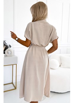 Beżowa szmizjerka midi ze złotymi guzikami 550-1, Kolor beżowy, Rozmiar one size, NUMOCO BASIC ze sklepu Primodo w kategorii Sukienki - zdjęcie 173740791