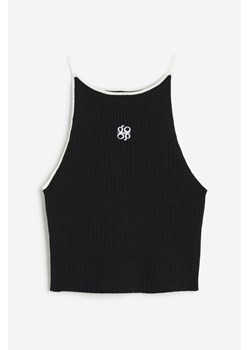 H & M - Prążkowany top z haftem - Czarny ze sklepu H&M w kategorii Bluzki damskie - zdjęcie 173748052