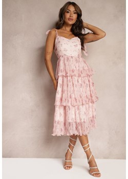 Różowa Sukienka Plisowana o Rozkloszowanym Kroju na Ramiączkach z Gumką w Pasie Dilsea ze sklepu Renee odzież w kategorii Sukienki - zdjęcie 173752752