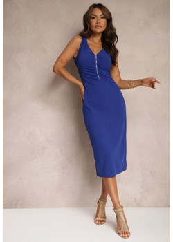 Niebieska Taliowana Sukienka Koktajlowa z Bawełny na Ramiączkach Wykończona Suwakiem Vimaray ze sklepu Renee odzież w kategorii Sukienki - zdjęcie 173755500
