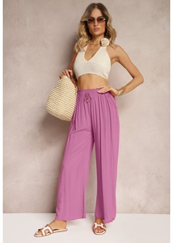 Fioletowe Szerokie Spodnie z Gumką i Wiązaniem w Pasie Gamina ze sklepu Renee odzież w kategorii Spodnie damskie - zdjęcie 173755510