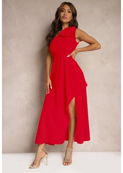Czerwona Sukienka Koktajlowa o Asymetrycznym Kroju na Jedno Ramię Ozdobiona Kokardą Vimorissa ze sklepu Renee odzież w kategorii Sukienki - zdjęcie 173756770