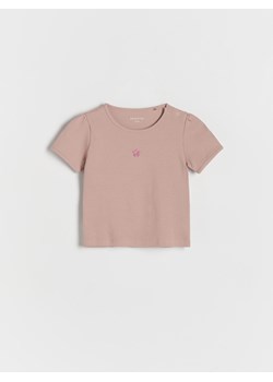 Reserved - Bawełniany t-shirt z haftem - brudny róż ze sklepu Reserved w kategorii Koszulki niemowlęce - zdjęcie 173766763