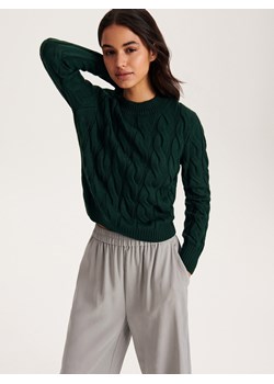 Reserved - Sweter o warkoczowym splocie - ciemnozielony ze sklepu Reserved w kategorii Swetry damskie - zdjęcie 173767004