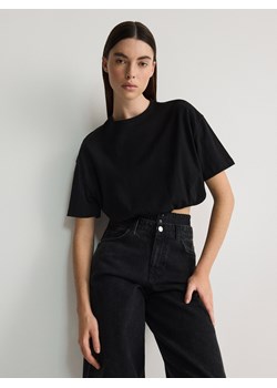 Reserved - Krótki t-shirt z bawełny - czarny ze sklepu Reserved w kategorii Bluzki damskie - zdjęcie 173767352
