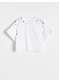 Reserved - T-shirt z ćwiekami - biały ze sklepu Reserved w kategorii Bluzki dziewczęce - zdjęcie 173767552