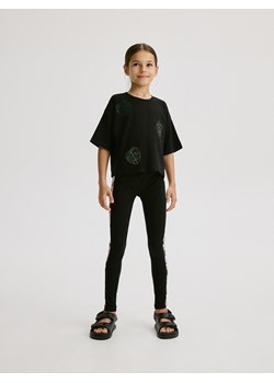 Reserved - Bawełniane legginsy z lampasami - czarny ze sklepu Reserved w kategorii Spodnie dziewczęce - zdjęcie 173768723