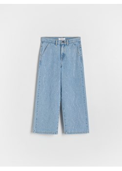 Reserved - Jeansy wide leg z aplikacją - niebieski ze sklepu Reserved w kategorii Spodnie dziewczęce - zdjęcie 173772172
