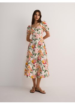 Reserved - Sukienka midi z bufiastymi rękawami - wielobarwny ze sklepu Reserved w kategorii Sukienki - zdjęcie 173774823