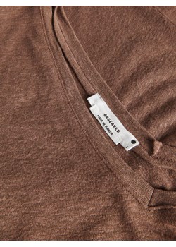 Reserved - T- shirt z lnem i wiskozą - brązowy ze sklepu Reserved w kategorii Bluzki damskie - zdjęcie 173774840