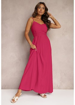 Różowa Taliowana Sukienka z Wiskozy o Rozkloszowanym Kroju na Ramiączkach z Regulacją Donelsea ze sklepu Renee odzież w kategorii Sukienki - zdjęcie 173776054