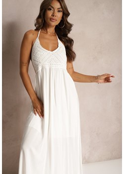 Biała Sukienka z Bawełny o Rozkloszowanym Kroju Ozdobiona Wiązaniem na Szyi Onnea ze sklepu Renee odzież w kategorii Sukienki - zdjęcie 173776194