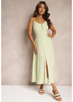 Zielona Taliowana Sukienka na Guziki na Ramiączkach z Regulacją Quafea ze sklepu Renee odzież w kategorii Sukienki - zdjęcie 173776204