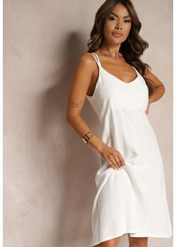 Biała Sukienka o Trapezowym Kroju z Dodatkiem Bawełny na Ramiączkach Veslifea ze sklepu Renee odzież w kategorii Sukienki - zdjęcie 173776234