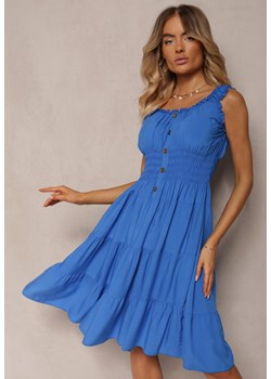 Niebieska Taliowana Bawełniana Sukienka na Ramiączkach Ozdobiona Guzikami Vimania ze sklepu Renee odzież w kategorii Sukienki - zdjęcie 173776374