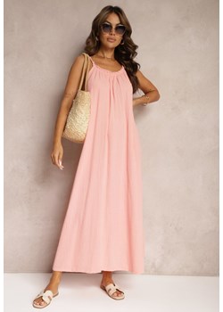 Różowa Sukienka Muślinowa z Bawełny na Ramiączkach z Regulacją i Wiązaniem przy Dekolcie Felisea ze sklepu Renee odzież w kategorii Sukienki - zdjęcie 173776414